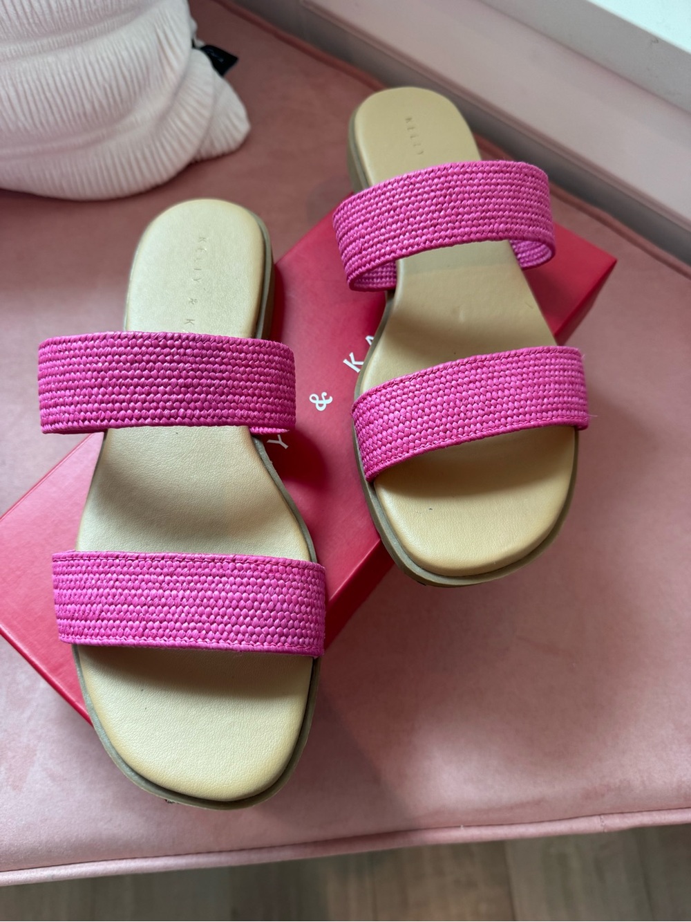 Kelly & Katie Hot Pink Double-Strap Slide Sandals